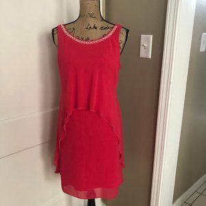 Red Dress with Pearl Accents